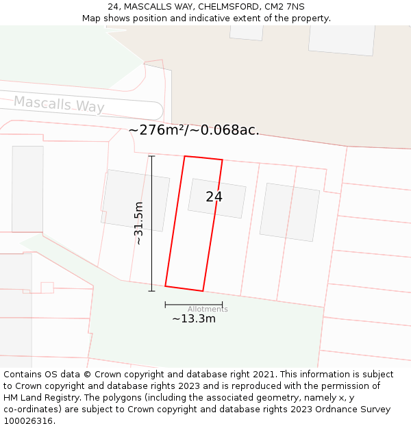 24, MASCALLS WAY, CHELMSFORD, CM2 7NS: Plot and title map