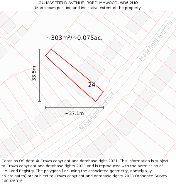 24, MASEFIELD AVENUE, BOREHAMWOOD, WD6 2HQ: Plot and title map