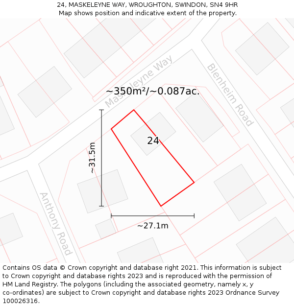 24, MASKELEYNE WAY, WROUGHTON, SWINDON, SN4 9HR: Plot and title map