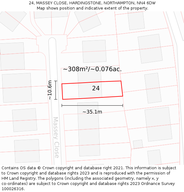 24, MASSEY CLOSE, HARDINGSTONE, NORTHAMPTON, NN4 6DW: Plot and title map