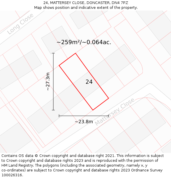 24, MATTERSEY CLOSE, DONCASTER, DN4 7PZ: Plot and title map