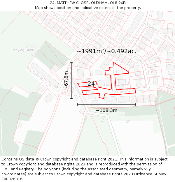 24, MATTHEW CLOSE, OLDHAM, OL8 2XB: Plot and title map