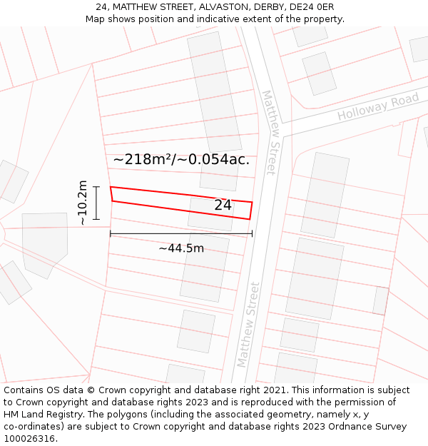 24, MATTHEW STREET, ALVASTON, DERBY, DE24 0ER: Plot and title map