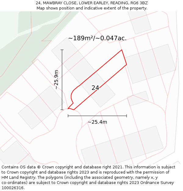 24, MAWBRAY CLOSE, LOWER EARLEY, READING, RG6 3BZ: Plot and title map