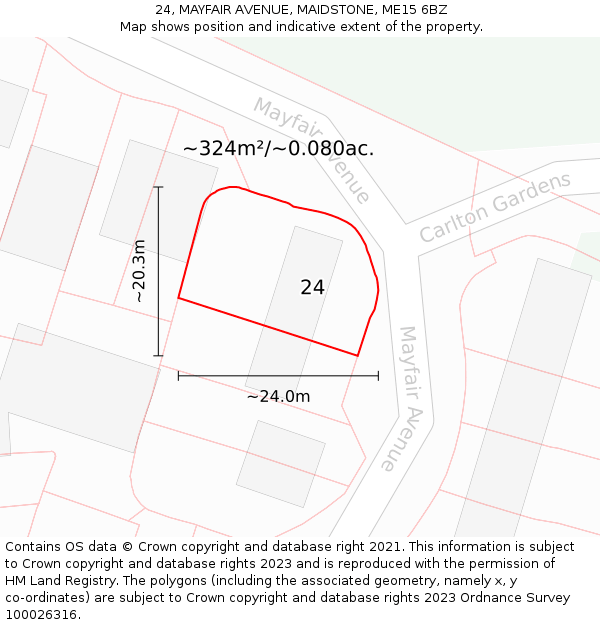 24, MAYFAIR AVENUE, MAIDSTONE, ME15 6BZ: Plot and title map