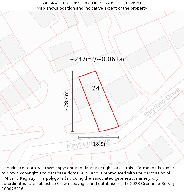 24, MAYFIELD DRIVE, ROCHE, ST AUSTELL, PL26 8JP: Plot and title map