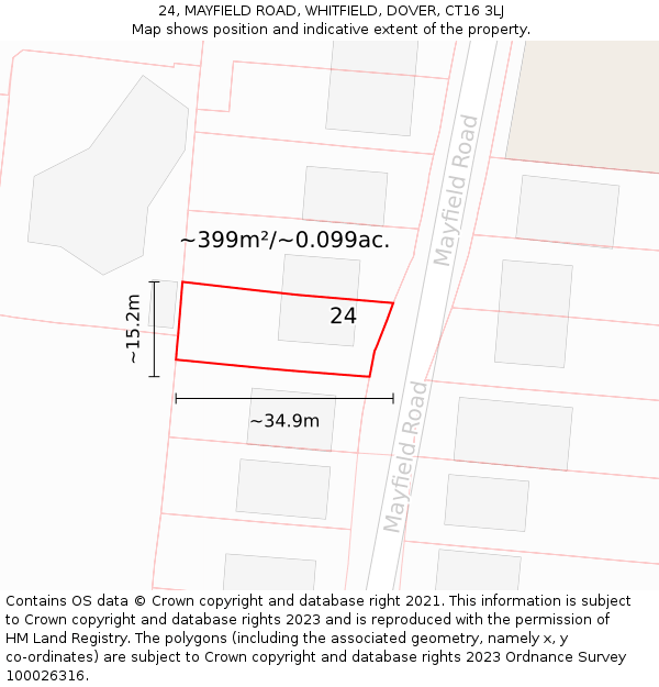 24, MAYFIELD ROAD, WHITFIELD, DOVER, CT16 3LJ: Plot and title map