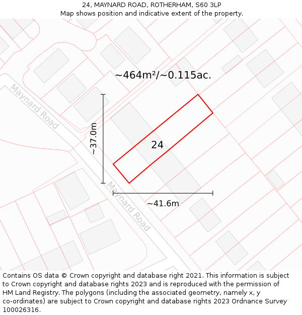 24, MAYNARD ROAD, ROTHERHAM, S60 3LP: Plot and title map