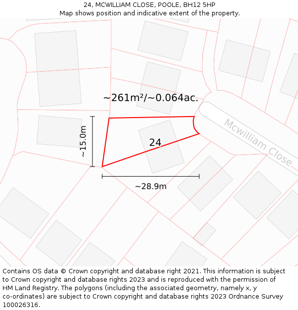 24, MCWILLIAM CLOSE, POOLE, BH12 5HP: Plot and title map