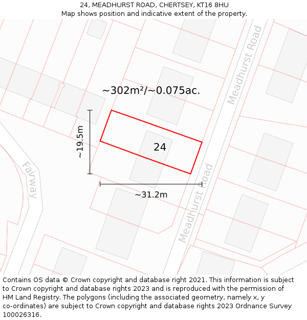 24, MEADHURST ROAD, CHERTSEY, KT16 8HU: Plot and title map