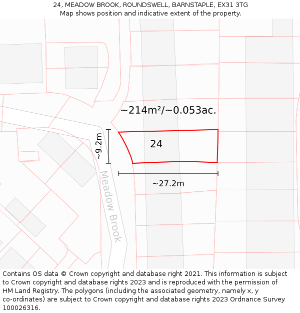 24, MEADOW BROOK, ROUNDSWELL, BARNSTAPLE, EX31 3TG: Plot and title map