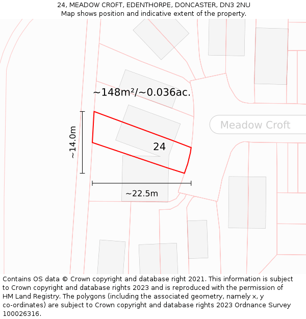 24, MEADOW CROFT, EDENTHORPE, DONCASTER, DN3 2NU: Plot and title map