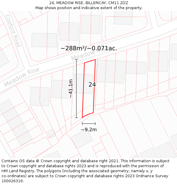 24, MEADOW RISE, BILLERICAY, CM11 2DZ: Plot and title map