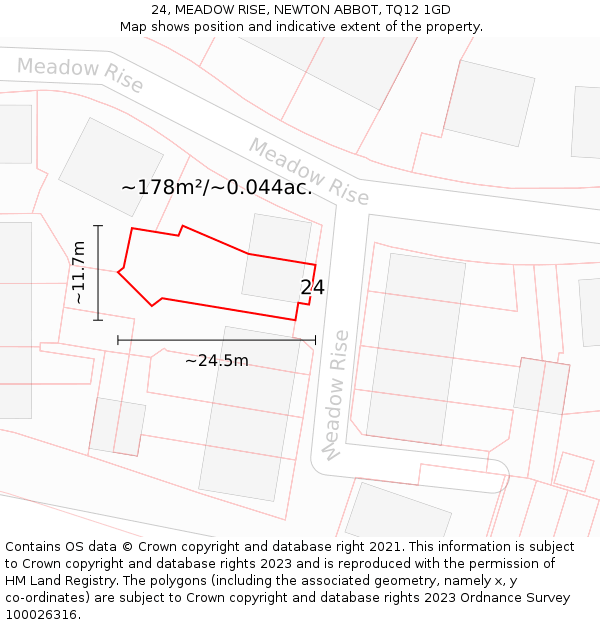24, MEADOW RISE, NEWTON ABBOT, TQ12 1GD: Plot and title map