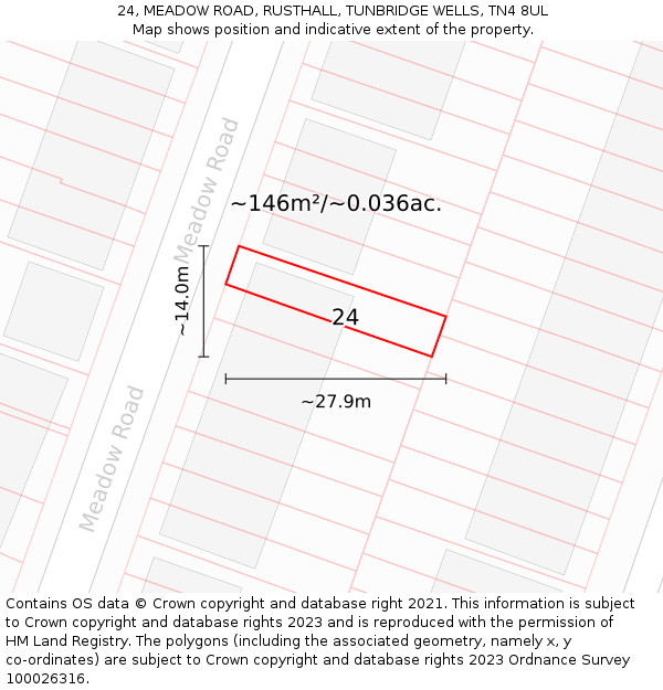 24, MEADOW ROAD, RUSTHALL, TUNBRIDGE WELLS, TN4 8UL: Plot and title map