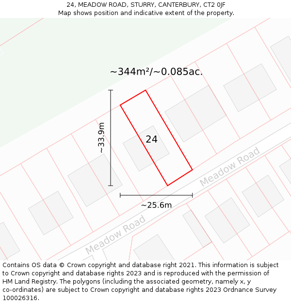 24, MEADOW ROAD, STURRY, CANTERBURY, CT2 0JF: Plot and title map