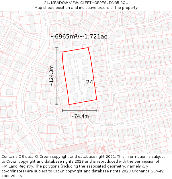 24, MEADOW VIEW, CLEETHORPES, DN35 0QU: Plot and title map