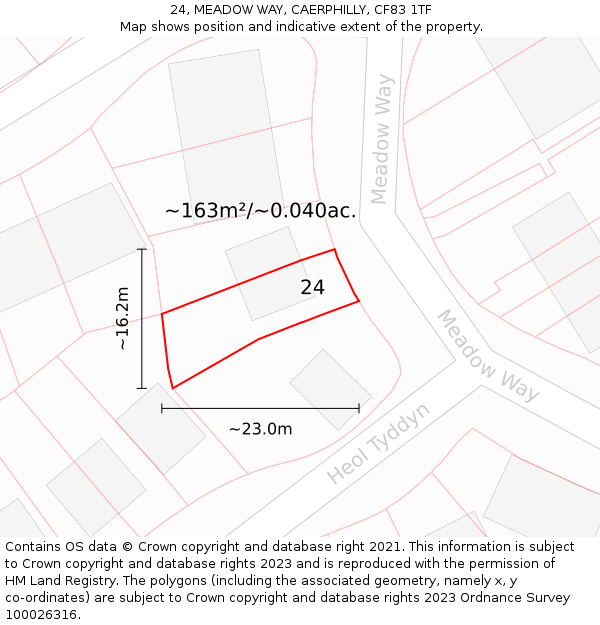 24, MEADOW WAY, CAERPHILLY, CF83 1TF: Plot and title map