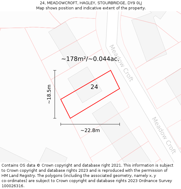 24, MEADOWCROFT, HAGLEY, STOURBRIDGE, DY9 0LJ: Plot and title map