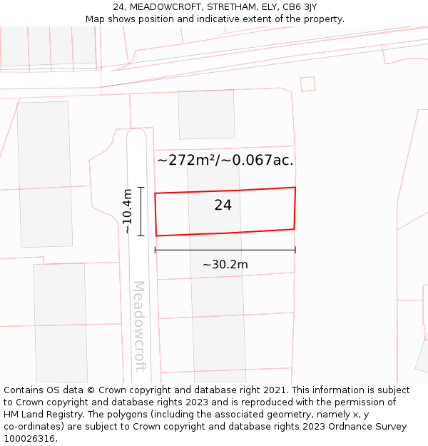 24, MEADOWCROFT, STRETHAM, ELY, CB6 3JY: Plot and title map