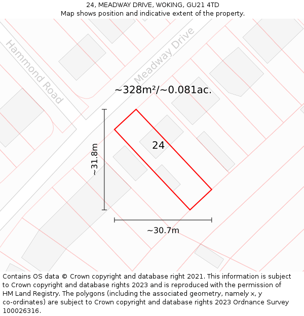 24, MEADWAY DRIVE, WOKING, GU21 4TD: Plot and title map