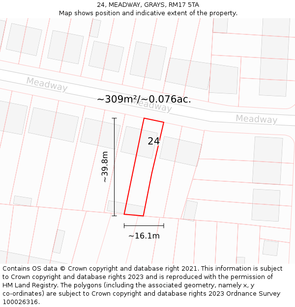 24, MEADWAY, GRAYS, RM17 5TA: Plot and title map