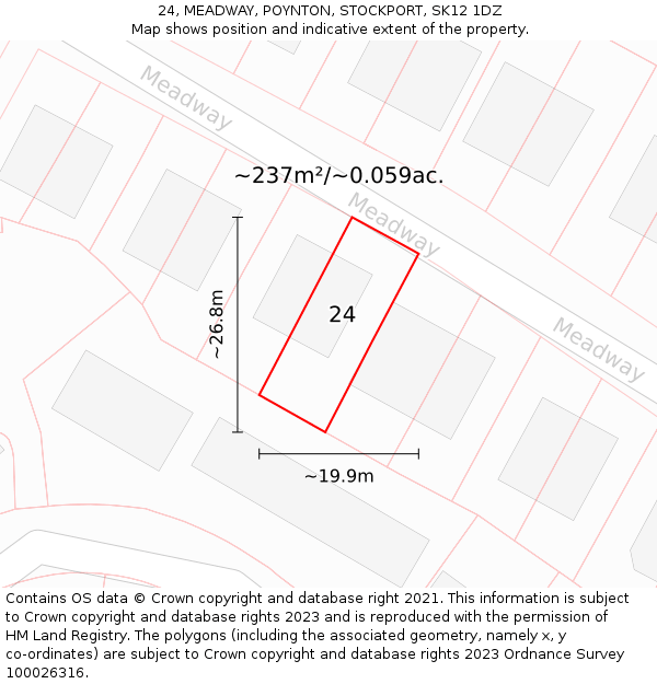 24, MEADWAY, POYNTON, STOCKPORT, SK12 1DZ: Plot and title map