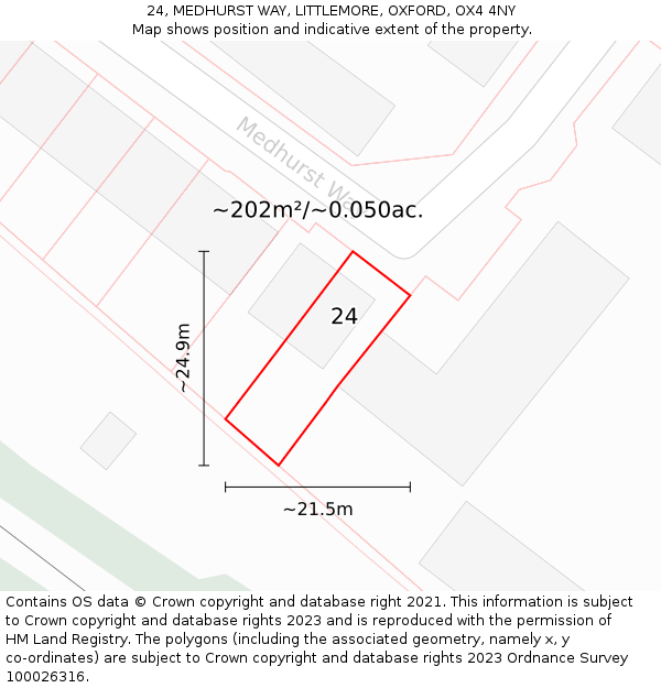 24, MEDHURST WAY, LITTLEMORE, OXFORD, OX4 4NY: Plot and title map