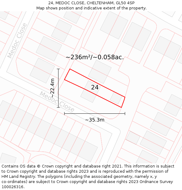 24, MEDOC CLOSE, CHELTENHAM, GL50 4SP: Plot and title map