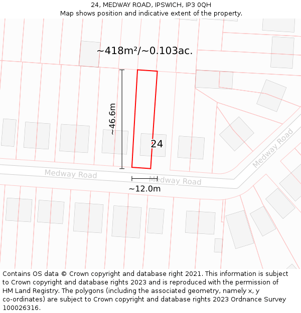 24, MEDWAY ROAD, IPSWICH, IP3 0QH: Plot and title map