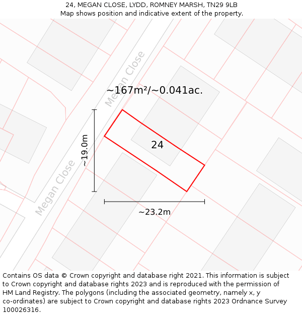 24, MEGAN CLOSE, LYDD, ROMNEY MARSH, TN29 9LB: Plot and title map