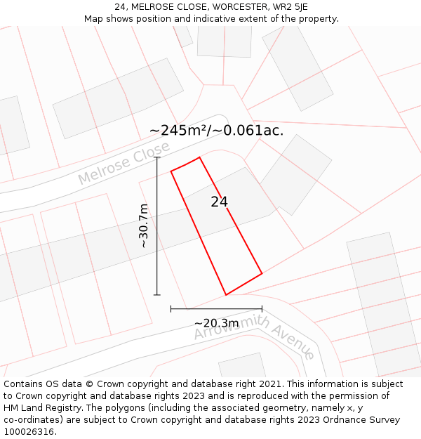 24, MELROSE CLOSE, WORCESTER, WR2 5JE: Plot and title map