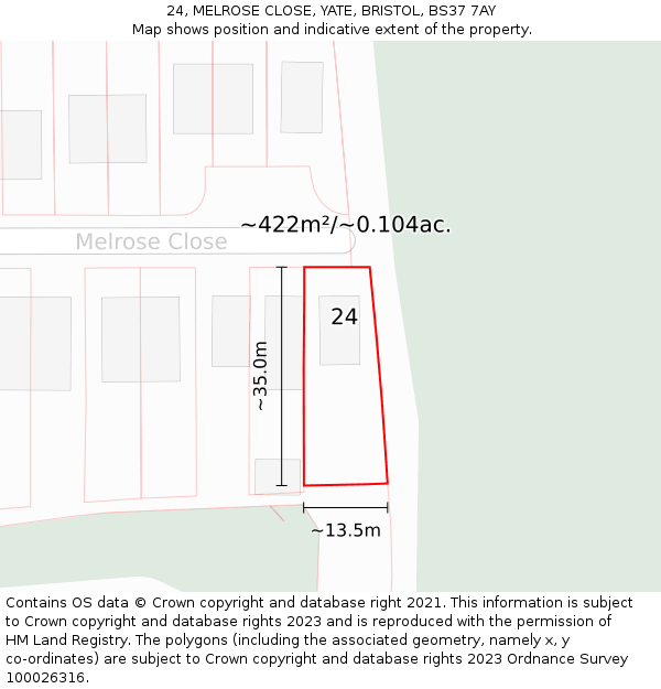 24, MELROSE CLOSE, YATE, BRISTOL, BS37 7AY: Plot and title map