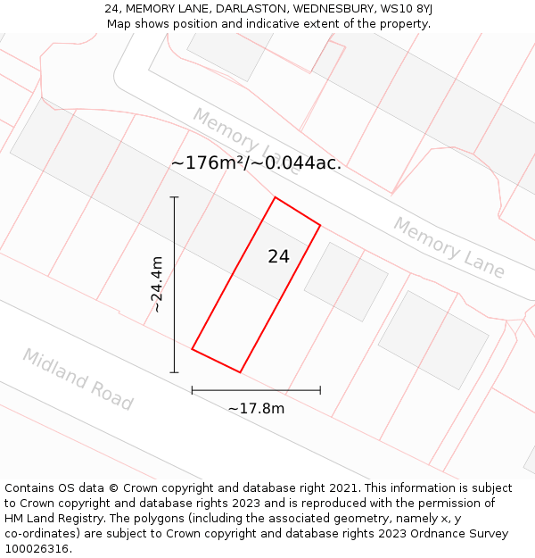 24, MEMORY LANE, DARLASTON, WEDNESBURY, WS10 8YJ: Plot and title map