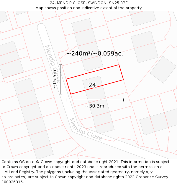 24, MENDIP CLOSE, SWINDON, SN25 3BE: Plot and title map