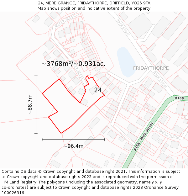 24, MERE GRANGE, FRIDAYTHORPE, DRIFFIELD, YO25 9TA: Plot and title map