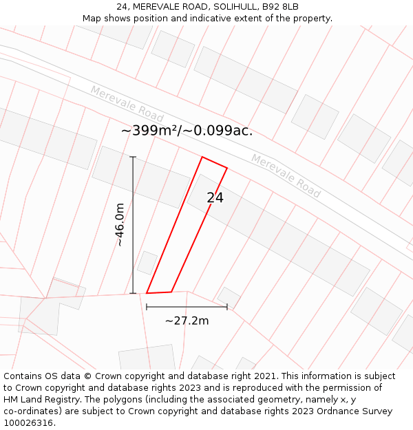 24, MEREVALE ROAD, SOLIHULL, B92 8LB: Plot and title map