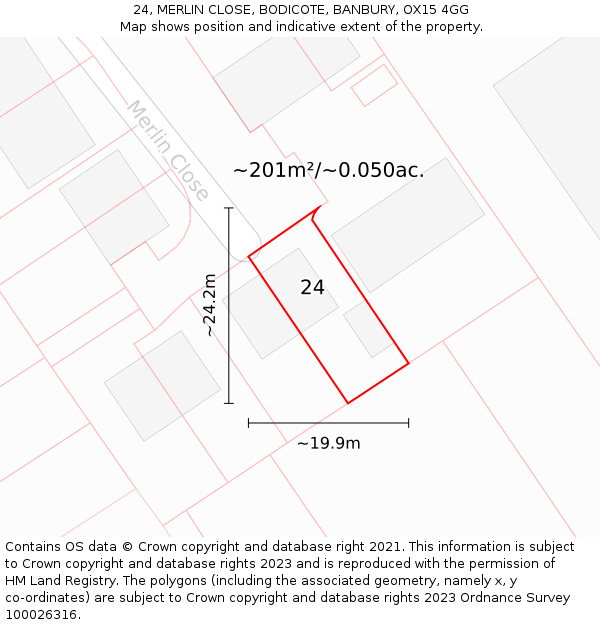 24, MERLIN CLOSE, BODICOTE, BANBURY, OX15 4GG: Plot and title map