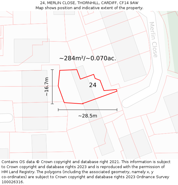 24, MERLIN CLOSE, THORNHILL, CARDIFF, CF14 9AW: Plot and title map