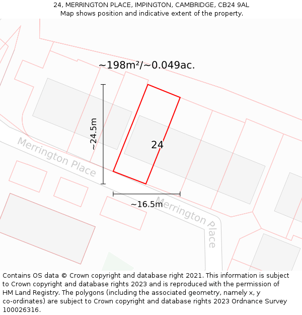 24, MERRINGTON PLACE, IMPINGTON, CAMBRIDGE, CB24 9AL: Plot and title map