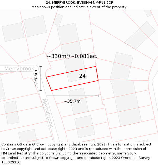 24, MERRYBROOK, EVESHAM, WR11 2QF: Plot and title map