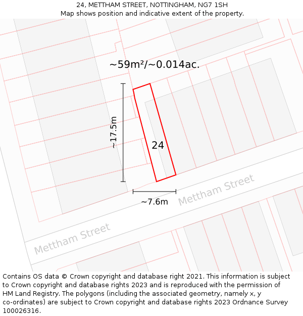 24, METTHAM STREET, NOTTINGHAM, NG7 1SH: Plot and title map