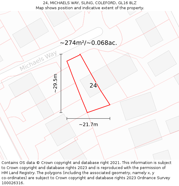 24, MICHAELS WAY, SLING, COLEFORD, GL16 8LZ: Plot and title map