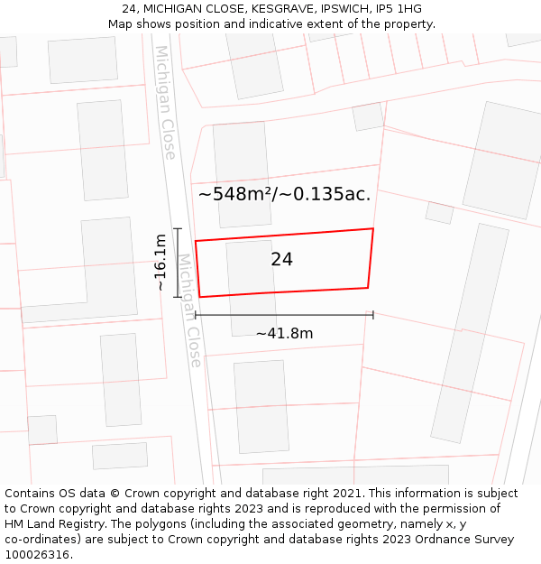24, MICHIGAN CLOSE, KESGRAVE, IPSWICH, IP5 1HG: Plot and title map