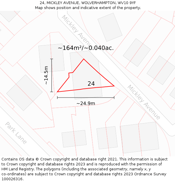24, MICKLEY AVENUE, WOLVERHAMPTON, WV10 9YF: Plot and title map