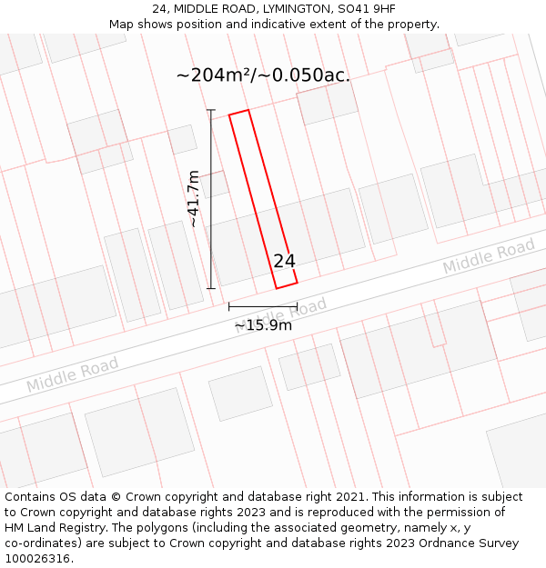 24, MIDDLE ROAD, LYMINGTON, SO41 9HF: Plot and title map