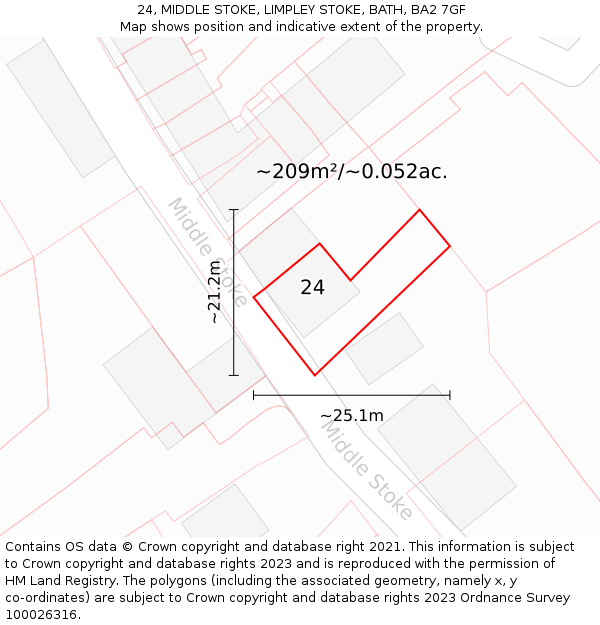 24, MIDDLE STOKE, LIMPLEY STOKE, BATH, BA2 7GF: Plot and title map