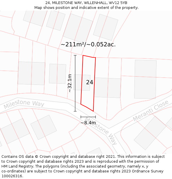 24, MILESTONE WAY, WILLENHALL, WV12 5YB: Plot and title map