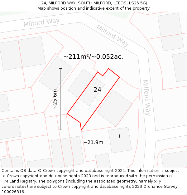 24, MILFORD WAY, SOUTH MILFORD, LEEDS, LS25 5GJ: Plot and title map