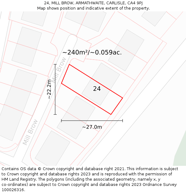 24, MILL BROW, ARMATHWAITE, CARLISLE, CA4 9PJ: Plot and title map
